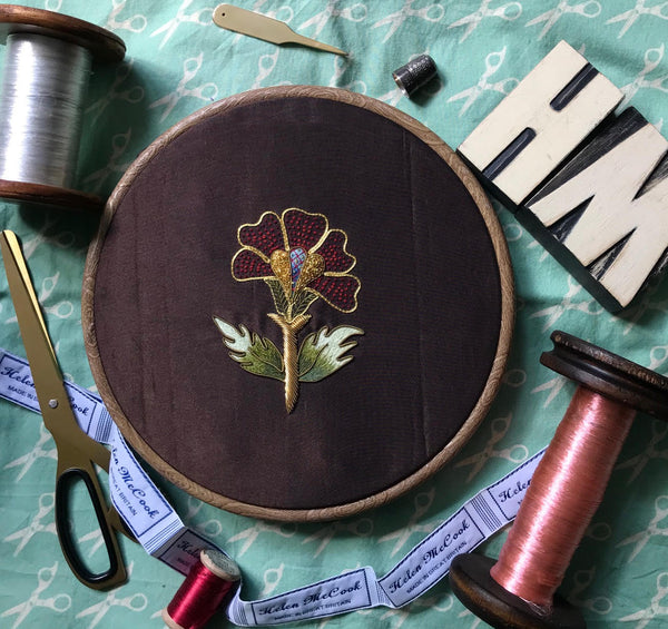 ‘Poppy’ silk shading, surface stitching and gold work embroidery kit