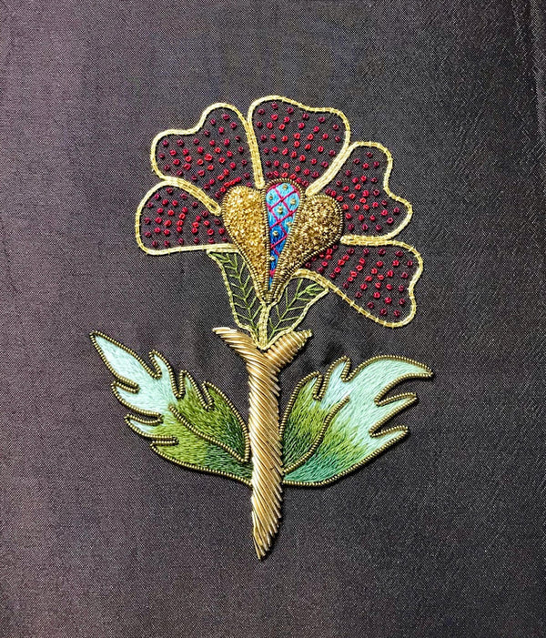 ‘Poppy’ silk shading, surface stitching and gold work embroidery kit