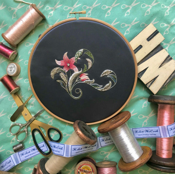 ‘Art Nouveau Sprig’ silver metal and silk embroidery kit